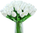 20pcs White Tulips Artificial Flowers Fake Silk Tulips Real Touch Flowers for Spring Kitchen Wedding Home Decor Arrangements Easter Decor 14 Inch