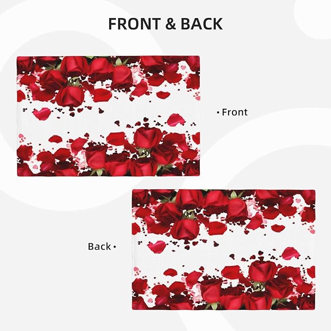 Rose Linen Table Placemats Set of 4 Romantic Red Flowers Place Mats for Home Party Kitchen Indoor Holiday Rustic Washable Heat Resistant Table Mats 12 x 18 Inch