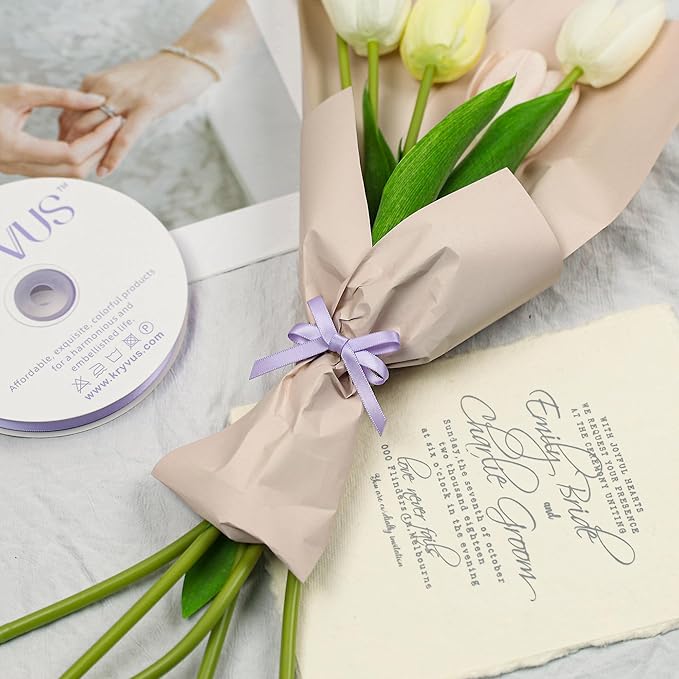 Premium Double Faced Satin Lavender Ribbon, 1/4 Inch X 50 Yards, Polyester, Wedding, Birthday, Holidays, Purple Lavender