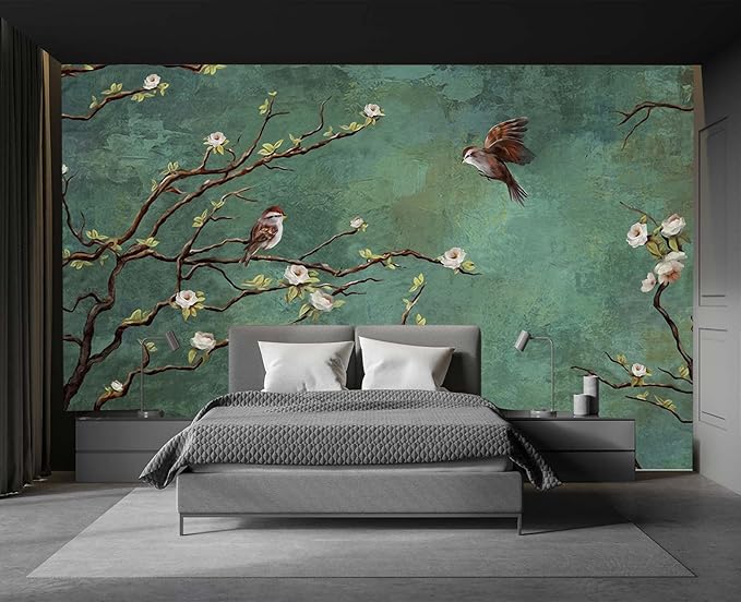 Wall Mural - 3D Wallpaper Decoration with Flowers and Birds - 103" x 69" (Not Self-Adhesive)
