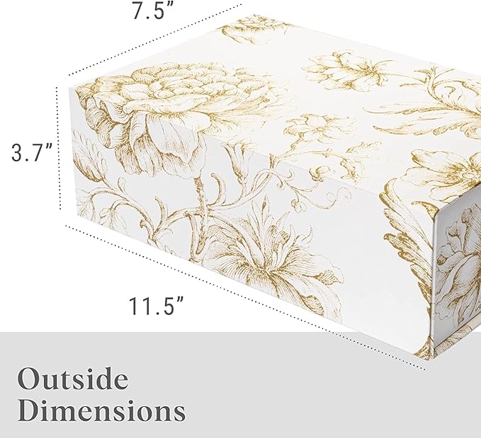 Luxury Keepsake Gift Box 3-Pack | Gold Floral Decorative Boxes with Magnetic Lids for Presents, Wedding Memory Box, and Bridal Gifts. 11.5" x 7.5" x 3.5"