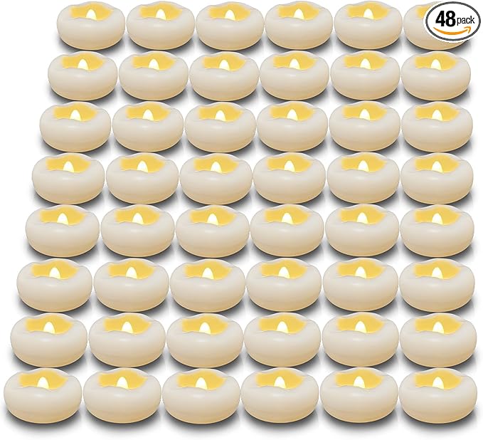Floating Candles, 48 Packs 2.3 Inch Flameless LED Candle, 160+ Hour Battery Operated Waterproof Tealights for Wedding Centerpieces Marriage Proposals Pool Party Cylinder Vases Spa Christmas New Year