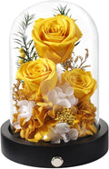 Flowers for Delivery, 3 Yellow Forever Roses in Glass Dome with LED, Preserved Real Rose, Valentines Day Anniversary Birthday Mothers Day Flower Gifts for Mom Her Women Wife Mother
