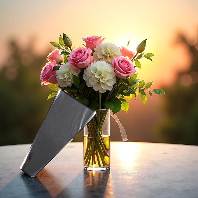 WLngtv 100 Pcs Clear Plastic Flower Bouquet Sleeve Bags, Sleeve Transparent Cellophane Bags Rose Packaging Gift Wrap Cellophane for Valentine's Day