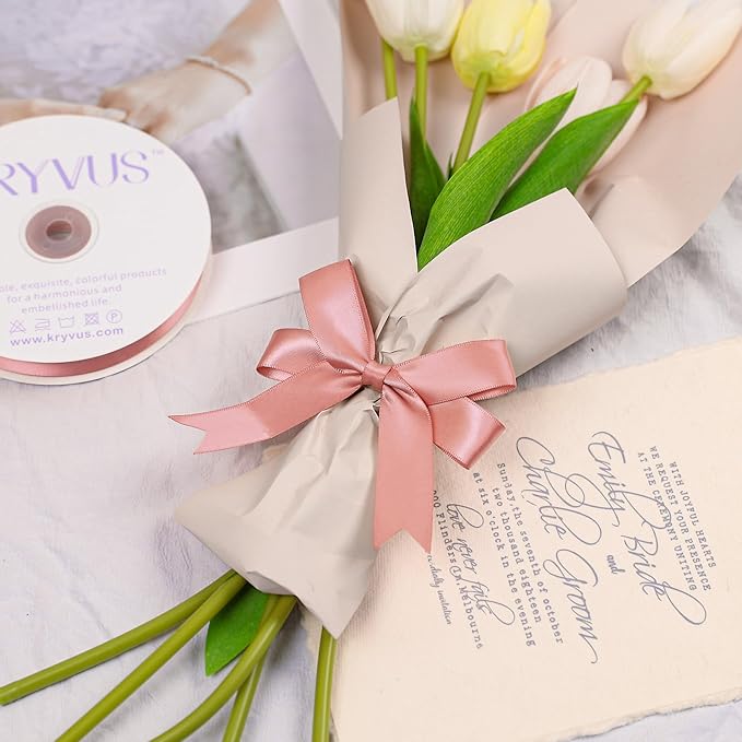 Rose Gold Satin Ribbon, Double Faced 7/8 Inch X 25 Yards Rose Gold Ribbon, Premium Satin Ribbon for Gift Wrapping, Crafts, Hair Bow Making, Sewing, Flower Bouquet, Wedding Party Decor