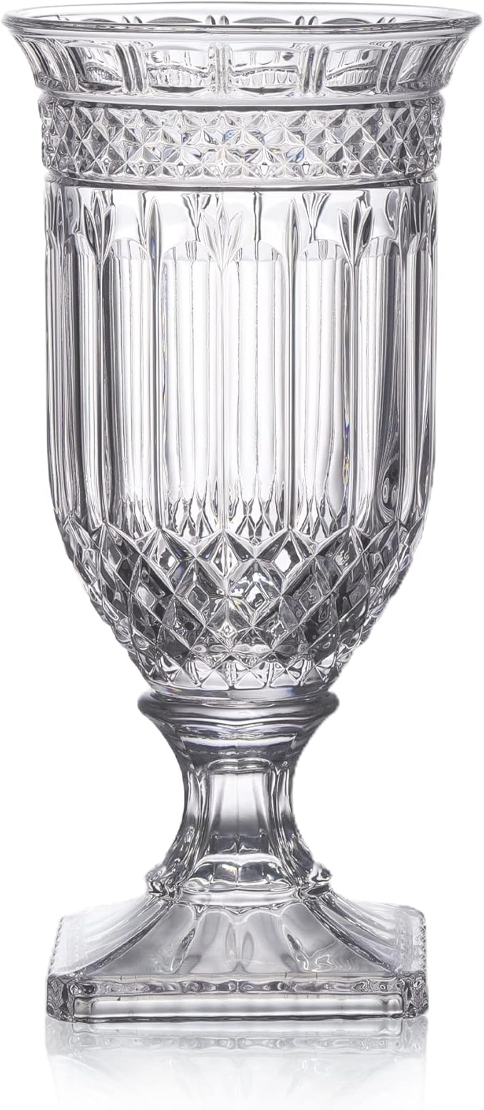 Joeyan 13" Glass Urn Vase,Tall Centerpiece with Ripple Diamond Pattern,Thickened Vase for Home, Wedding Parties