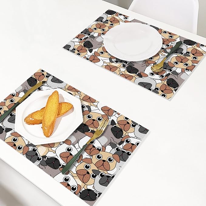 Placemats Set of 4 Waterproof Oilproof Table Mats Cute Puppy Washable Wipeable Heat Resistant Easy to Clean for Indoor Outdoor Party Kitchen Dining Table Decoration 12 * 18in