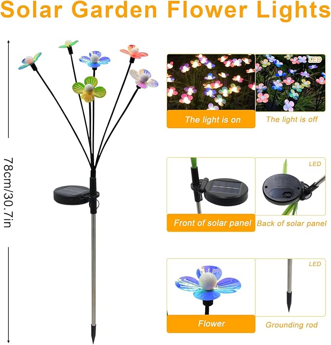 Solar Flower Lights Outdoor Waterproof 8 Pack of 32 LEDs Garden Solar Firefly Lights Decorative for Garden, Yard, Backyard