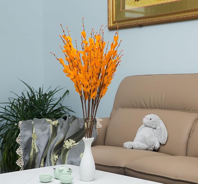 UiiziC Artificial Flowers Jasmine 8 PCS 31"/80cm Faux Plants Bulk Fake Flower Bouquet for Vase Fillers Floral Arrangement Wreath Wedding Party Bouquets Garden Centerpieces Decor (Orange)