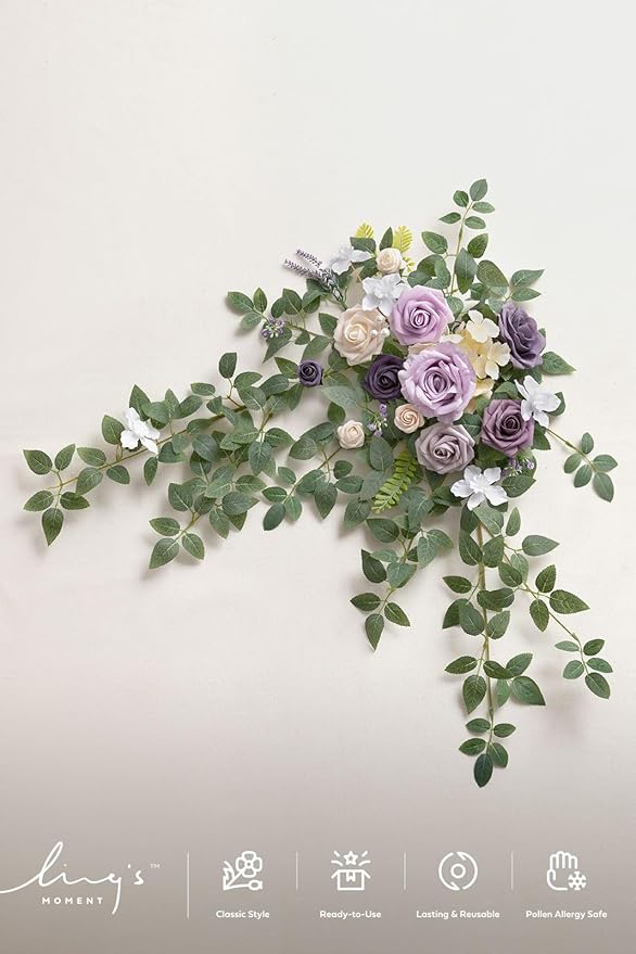 Ling's moment Wedding Artificial Welcome Sign Flowers Swag Arch Floral Garland Decorations Lilac Gold for Ceremony Reception Entrance Entryway Party Banquets Easel Wall Home Outdoor(NOT Include Sign)