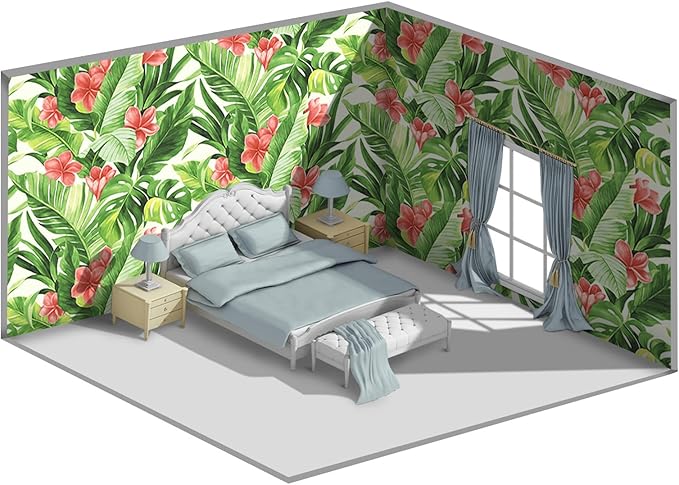 Banana Leaf Wallpaper Pink Floral Plant Girls Bedroom Botanical Flowers murals Aesthetic Room Decor Living Room tv Background Large Wall Mural - 320"x108" Not Peel and Stick