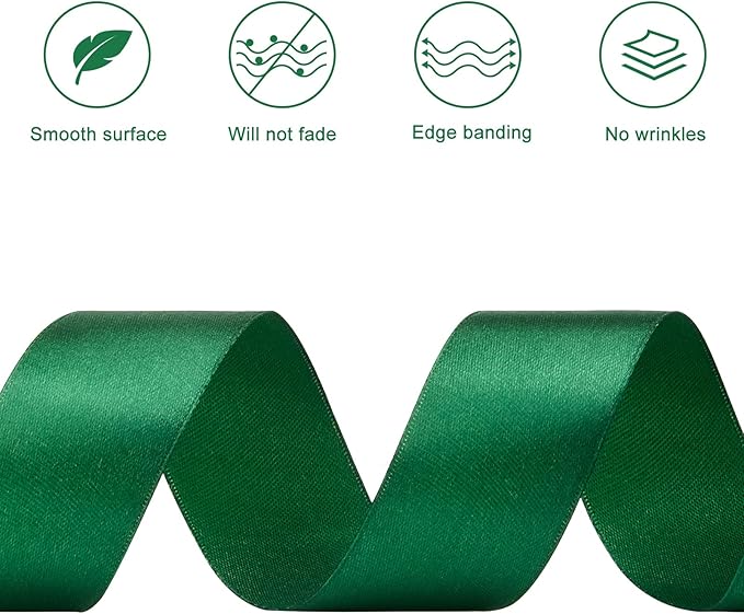 1-1/2 Inches 50 Yards Dark Green Satin Ribbon, Solid Fabric Ribbon Roll for Flower Bouquets, Gift Wrapping, Wedding, Handmade Crafts
