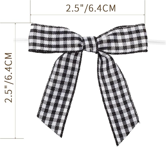7Rainbows 30pcs 2.5" Buffalo Check Plaid Ribbon Twist Tie Bows Gingham Ribbon Bows for Tying Up Packages Gift Wrapping Christmas Tree(Black and White)
