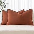 MIULEE Decorative Linen Lumbar Pillow Covers 12x20 Inch Rust Boho Farmhouse Neutral Couch Throw Pillows for Bed Pack of 2 Accent Modern Pillowcase Summer Sofa Livingroom Home Decor