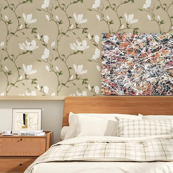 Floral Wallpaper Peel and Stick 17.5in x 9.8ft Vintage Floral Contact Paper Vinyl Self Adhesive Waterproof Leaf Wall Paper for Bedroom Walls Furniture Decorative