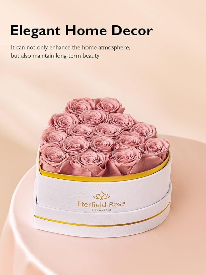 Eterfield 16 Forever Flowers in Heart Shape Box, Preserved Roses That Last a Year Preserved Flowers Birthday Gifts for Her Mom Women Wife Anniversary Valentines Day Mothers Day Christmas, Dusty Pink
