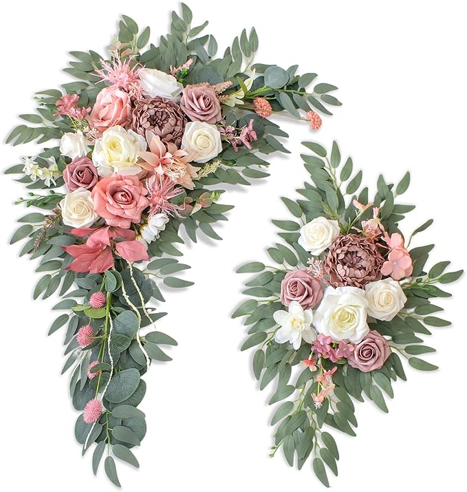 Artificial Flowers Wedding Arch Decor Arch Flowers (Set of 2) for Wedding Welcome Sign and Backdrop Decoration (New Pink)