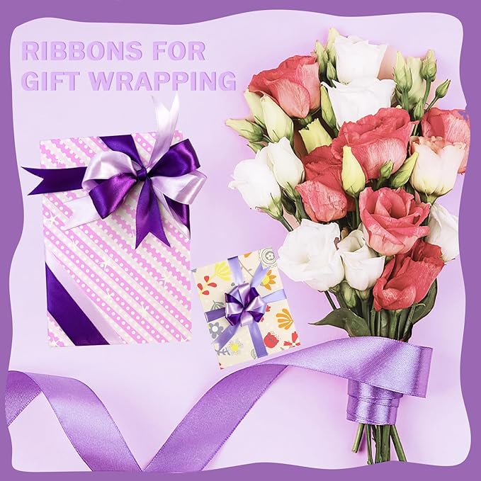 150 Yards Purple Satin Ribbon 1 Inch 6 Rolls Assortment Ribbons for Crafts Gift Wrapping Flower Bouquet Wedding Invitations Birthday Party Festival Decoration Hair Bows