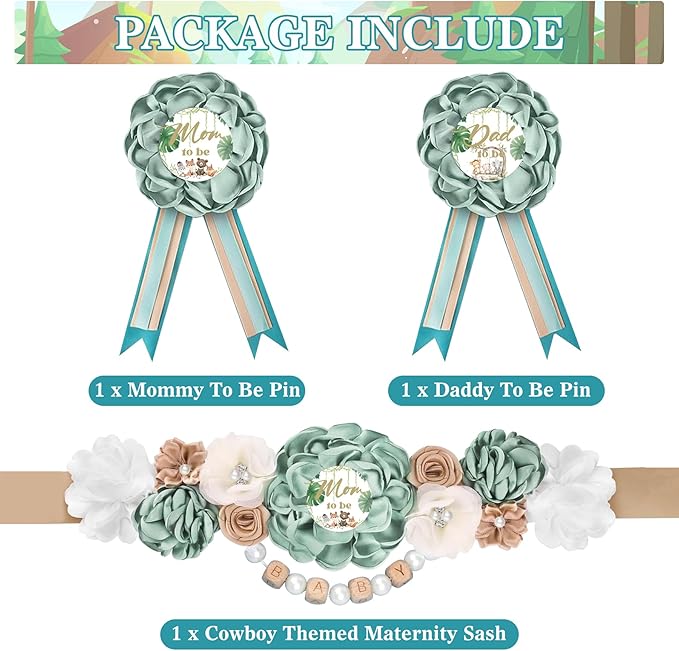 INSYOHO Woodland Baby Shower Decorations - Adjustable Safari Theme Maternity Belt with Jungle Animals Baby Shower Decorations, Gender Reveal Party Supplies for Mom to Be