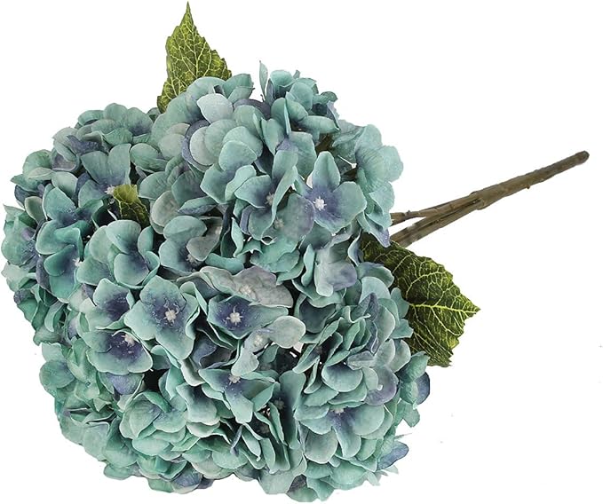 2Bouquets Artificial Fake Flowers Plants Silk Hydrangea Arrangements Wedding Bouquets Decorations Plastic Floral Home Kitchen Garden Party Festival Bar DIY (Acid Blue,5Flower Heads)