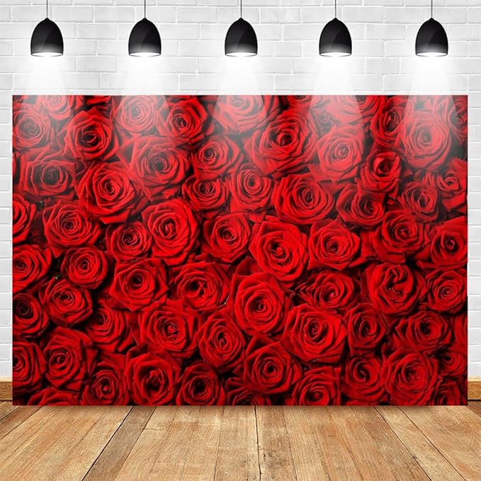 Avezano Valentine's Day Backdrop Rose Flower Wall Photo Background Red Rose Wedding Bridal Shower Photography Backdrop Mother's Day Birthday Party Dessert Table Banner (7x5ft)