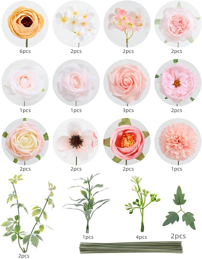 Senseya Artificial Flowers Combo, Blush Pink Silk Roses, Peonies, Dahlias with Stems for DIY Wedding Bouquets, Baby Shower, Table Centerpieces, Home Decor, Fake Floral Arrangements, Party Decorations