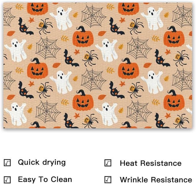 Placemats Set of 4 Halloween Waterproof Oilproof Table Mats Washable Wipeable Heat Resistant Easy to Clean for Indoor Outdoor Party Kitchen Dining Table Decoration 12 * 18in