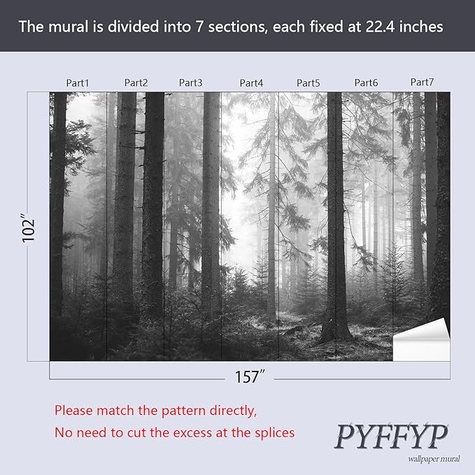 PYFFYP- Dark Foggy Forest Wallpaper murals for Bedroom(Not Peel and Stick)
