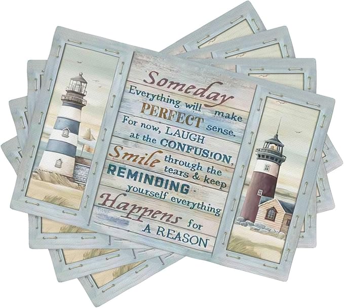 Lighthouse Placemats Set of 4 Nautical Lighthouse Table Mats Washable Place Mats for Home Party Indoor Kitchen Dining Table Decoration 12x18 Inch