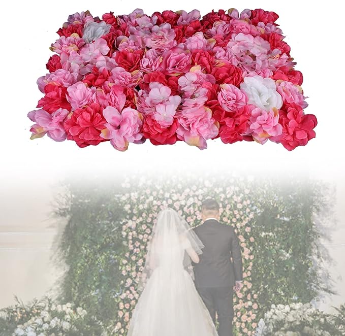 6Pcs 15.75"x 23.62"x 0.79" Artificial Flower Wall Panels,Flower Wall Mat Silk Flower Panels for Outdoor Garden Backyard Fence Fence Privacy Screen and Indoor Wall Decor (6Pcs Rose Red)