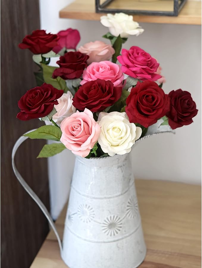 FiveSeasonStuff Fake Roses Wedding Flowers Real Touch Silk Red Artificial Flowers 12 Stems