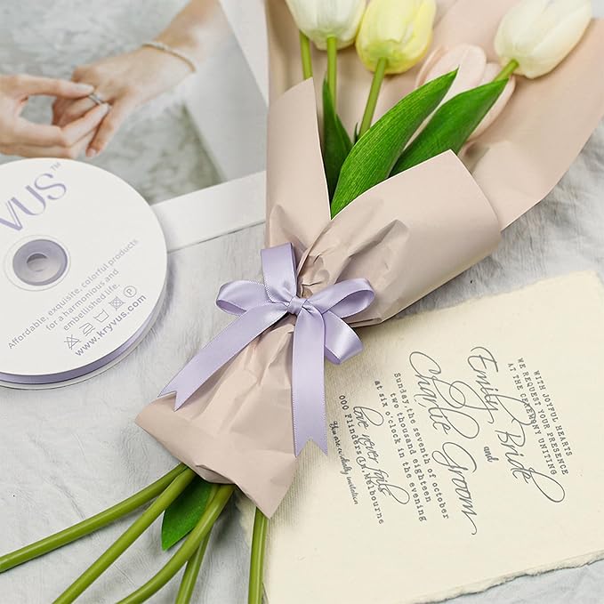 Lilac Mist Satin Ribbon, Double Faced 5/8 Inch X 50 Yards Lilac Mist Ribbon, Premium Satin Ribbon for Gift Wrapping, Crafts, Hair Bow Making, Sewing, Flower Bouquet, Wedding Party Decor
