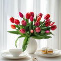 20PCS Fake Tulips Artificial Tulip Silk Flowers Fake PU Bouquet Artificial Flowers Faux Flowers with Gift Box Soft Faux Tulips Bouquets Arrangements for Party Wedding Home
