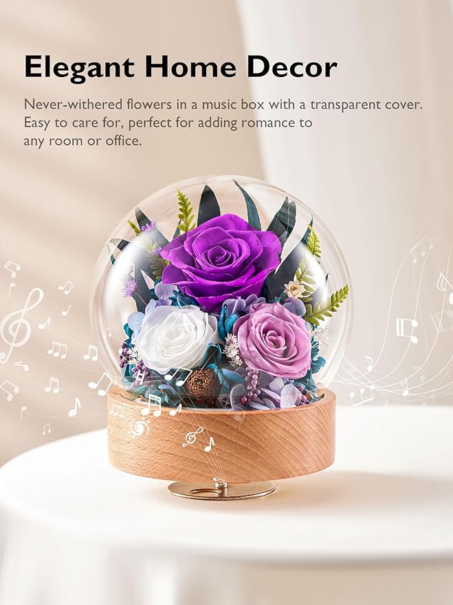 Eterfield Flowers for Delivery Prime, Christmas Preserved Roses Gifts for Women - Forever Flower in Glass Dome Birthday Gifts for Mom Wife Grandma Her Valentine’s Day (Purple, Sphere)