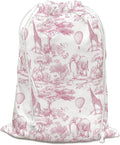 DSHFG Light Pink Drawstring Birthday Gift Bags, Safari Toile Chinoiserie Animals Baby Shower Drawstring Gift Bags Canvas, Pink and White Small Happy Birthday Bag, Gifts for Women, 10x13 Inch
