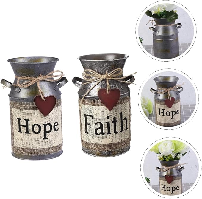 2pcs Vintage Style Flower Bucket Retro Iron Flower Container Decorative Empty Pot for Home Office Wedding Boho Style Decor