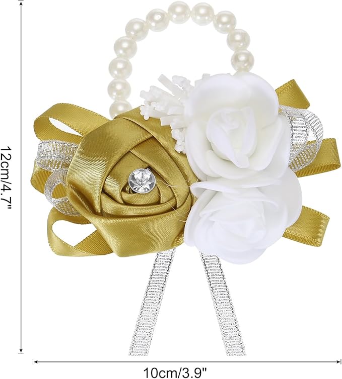 MECCANIXITY Wrist Corsage Artificial Flower Bracelets Rose Wrist Bride Groom Decorative for Wedding Ceremony Prom Party Anniversary Dark Yellow