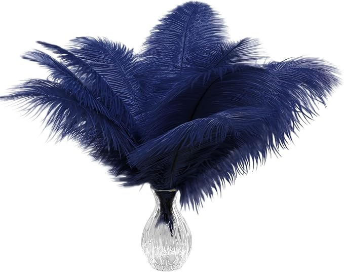 Piokio 20pcs Natural Navy Blue Ostrich Feathers 10-12 inch (25-30cm) Bulk Feathers for Home Decoration and DIY Clothing and DIY Clothes Decoration, Gatsby Decorations