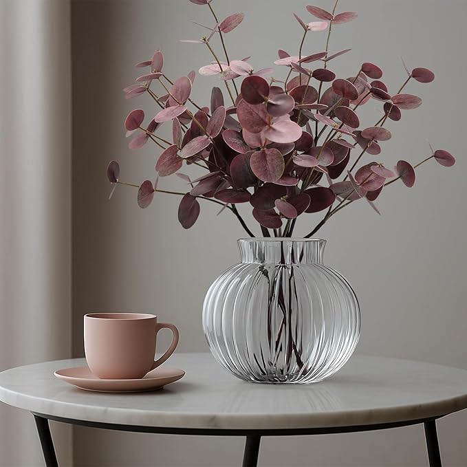 6pcs Real Touch Artificial Eucalyptus Stems Dual-Sided Lifelike Leaves Fake Eucalyptus Plants for Wedding Flower Arrangement Centerpiece Bouquet Home Office Decor(Purple)