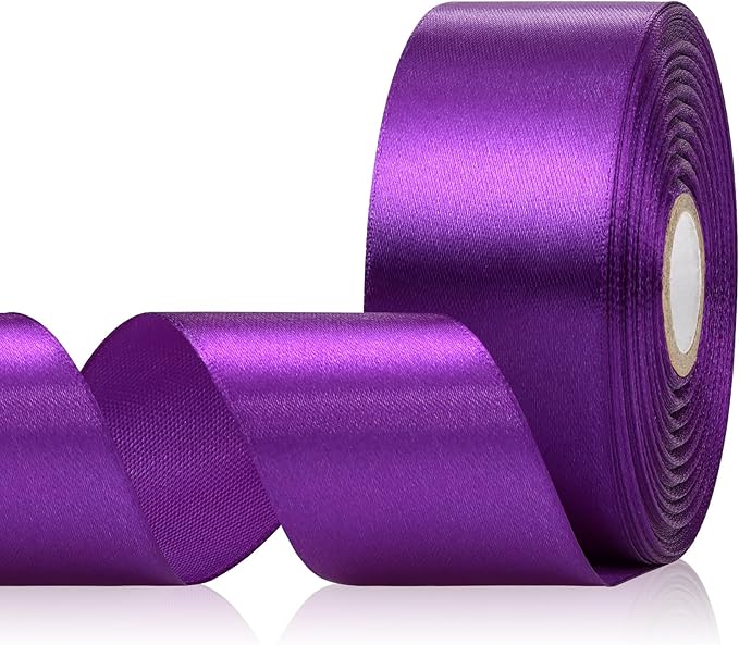 30 Yards Purple Ribbon 1-1/2 Inch, Dark Purple Satin Ribbon for Gift Wrapping, Flower Bouquet, Crafts, Handmade Rose, Christmas, Halloween, Wedding