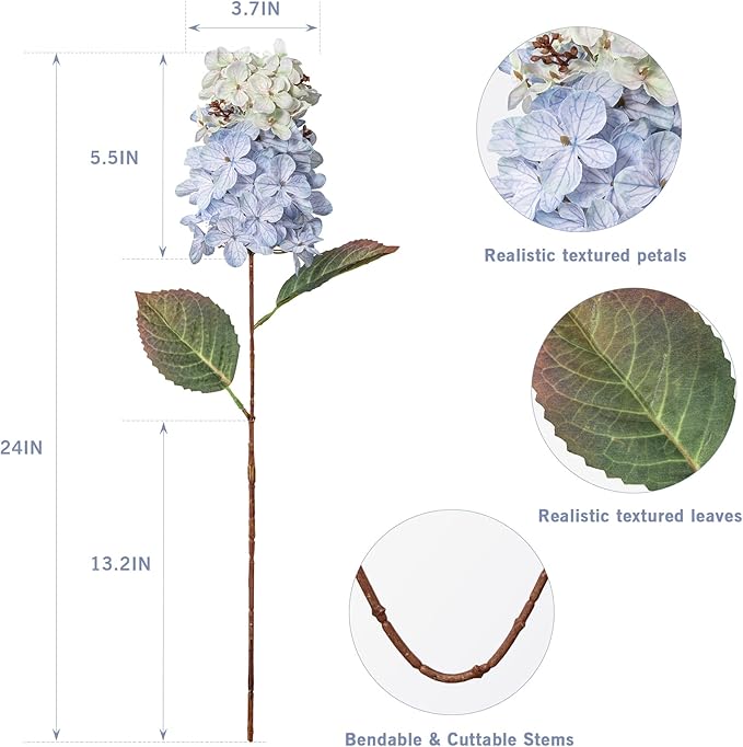 Fake Flowers Hydrangea Silk Flowers with Stems White Flowers Fake Flowers in Vase Hydrangea Artificial Flowers Winter Flowers Artificial for Decoration Vase Decor 24"8PCS Blue Without Vase