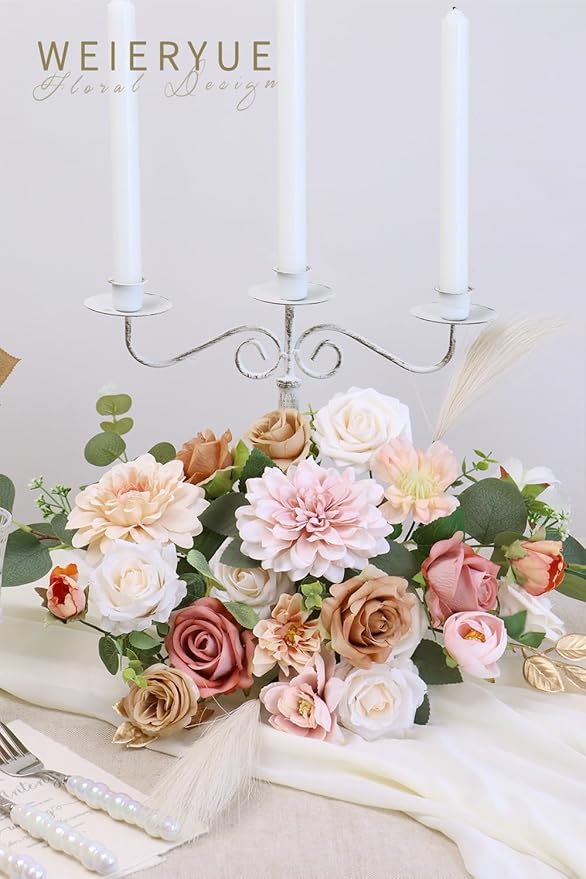Champagne Artificial Flowers Combo Box Wedding Decor,Fake Flowers,Flowers for Decoration,Silk Flowers for Home Decor Indoor,Cake Flowers,Faux Flowers for Crafts