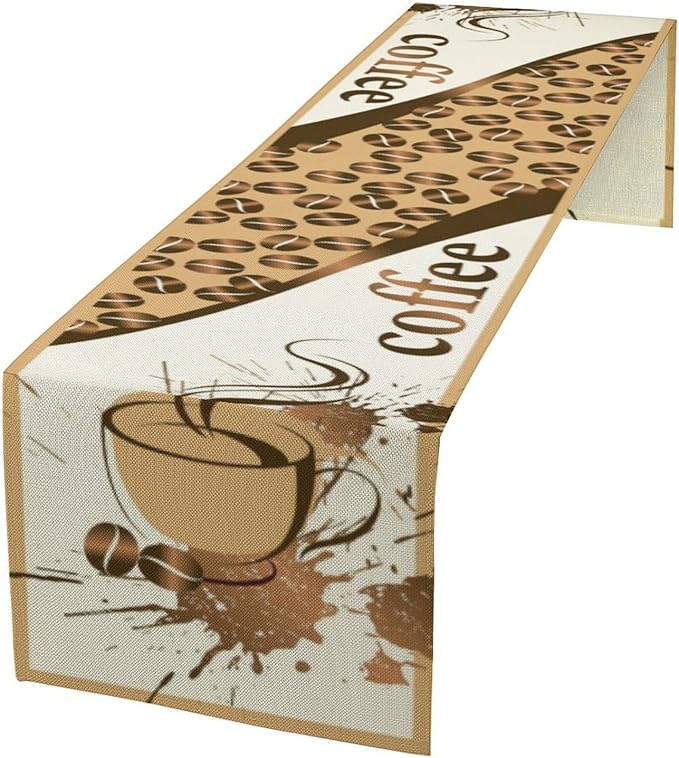 Vintage Coffee Table Runner Coffee Theme Beans Seasonal Dinner Runner for Retro Farmhouse Kitchen Dining Coffee Table Decoration Cabin Home Holiday Party 13x60in