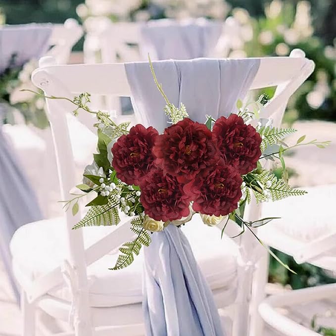 20pcs 5" Artificial Flower Peonies, Silk Peonies with 6" Stems, Flowers Suitable for Wedding Bouquets, Home Party Decoration (Wine Red)