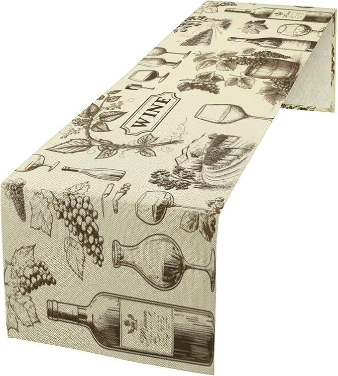 Rural Meadow Wine Table Runner Countryside Farm Village Landscape Dinner Runner for Farmhouse Cabin Home Kitchen Dining Holiday Party Decor 13x60in