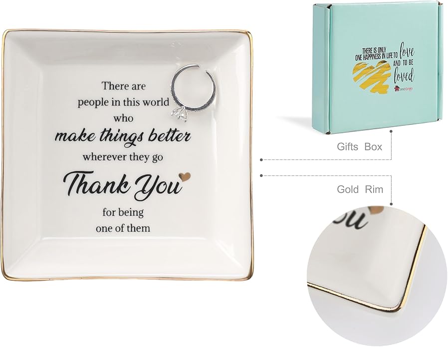 HOME SMILE Ceramic Ring Dish Jewelry Tray for Mom Sister Friends