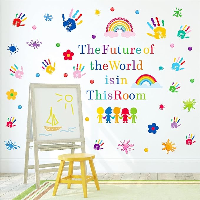 AOWDIAO Inspirational Kids Classroom Wall Decals – The Future of the World Is in This Room Quote – Peel and Stick Vinyl Sticker for School, Nursery and Playroom Decor