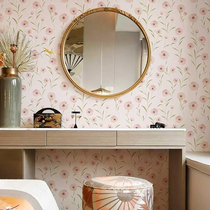 393.7"x17.3" Floral Peel and Stick Wallpaper Pink Wallpaper Stick and Peel for Bedroom Decorative Wall Paper