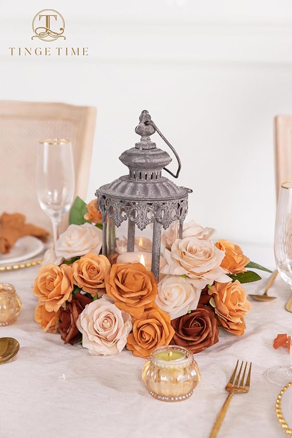 TINGE TIME Terracotta Rose Flowers, 26pcs Artificial Flower for Decoration Fake Rose with Stem for DIY Autumn Wedding Bouquets Centerpieces Bridal Shower Party Flower Arrangements Fall Decorations