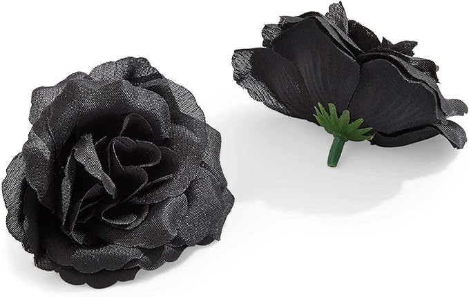 Bright Creations Black Artificial Roses Bulk - 3-Inch Stemless Foam Roses 50 Pack for Crafts & Home Decor